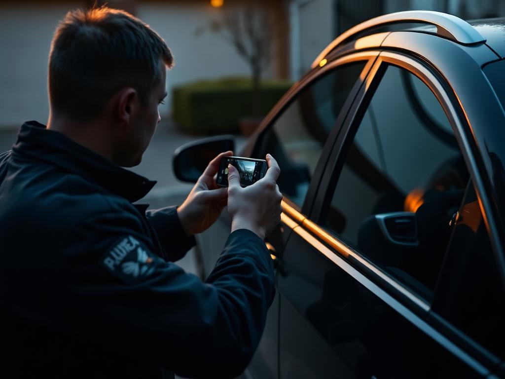 Driver photographing a vehicle's condition before pickup